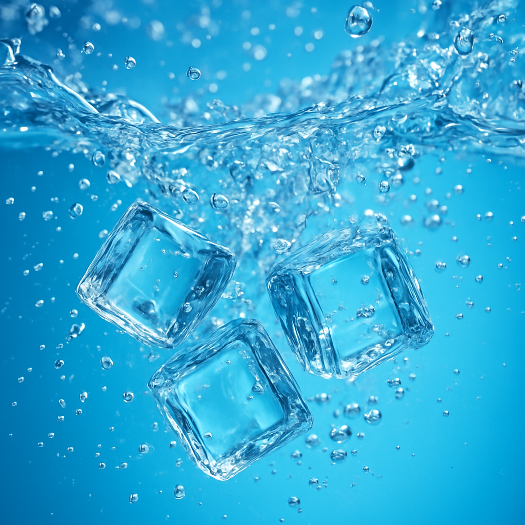 Ice cubes splashing in water