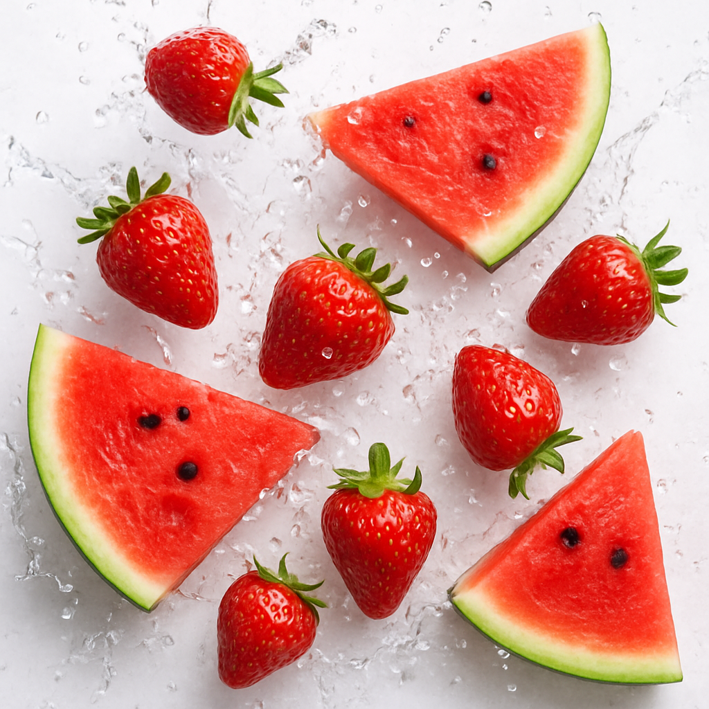 Strawberries and watermelon with splash